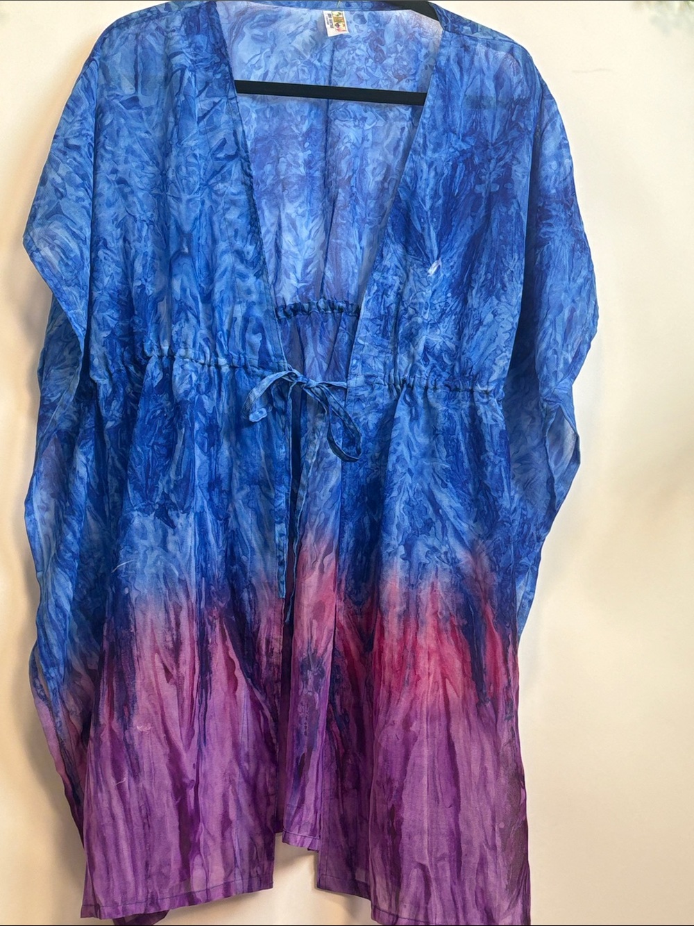 Blue Tie-Dye Cover-Up with tie front